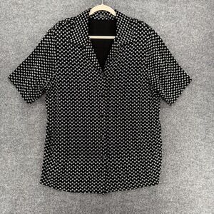 Vikki Vi Blouse Top Womens 2X Black Butterfly Slinky Button Up Short Sleeves